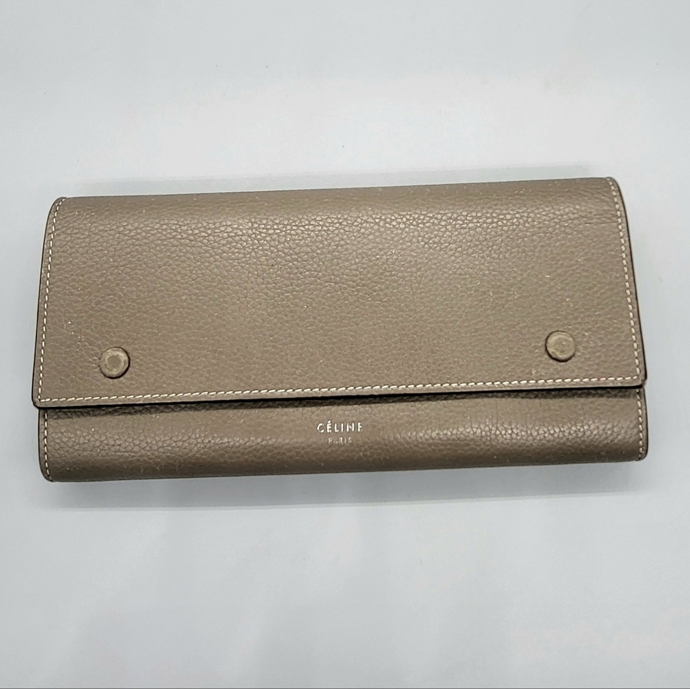 Celine Large Flap Multifunction Taupe-Brown/Yellow Leather Wallet